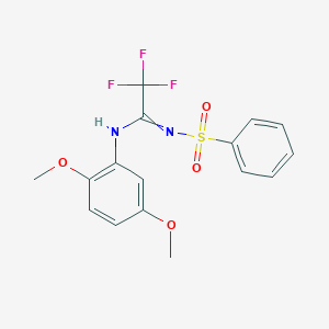 molecular formula C16H15F3N2O4S B284040 N'-(benzenesulfonyl)-N-(2,5-dimethoxyphenyl)-2,2,2-trifluoroethanimidamide 
