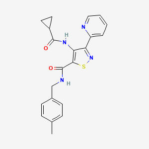 molecular formula C21H20N4O2S B2840405 4-[(cyclopropylcarbonyl)amino]-N-(4-methylbenzyl)-3-pyridin-2-ylisothiazole-5-carboxamide CAS No. 1251601-11-2
