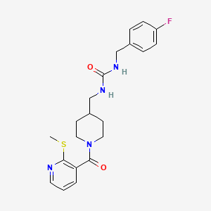 molecular formula C21H25FN4O2S B2840420 1-(4-Fluorobenzyl)-3-((1-(2-(methylthio)nicotinoyl)piperidin-4-yl)methyl)urea CAS No. 1235086-72-2