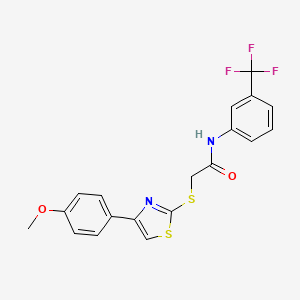 molecular formula C19H15F3N2O2S2 B2840427 2-{[4-(4-methoxyphenyl)-1,3-thiazol-2-yl]sulfanyl}-N-[3-(trifluoromethyl)phenyl]acetamide CAS No. 852696-82-3