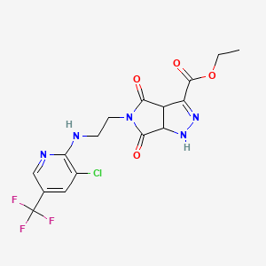 molecular formula C16H15ClF3N5O4 B2840431 Ethyl 5-(2-{[3-chloro-5-(trifluoromethyl)-2-pyridinyl]amino}ethyl)-4,6-dioxo-1,3a,4,5,6,6a-hexahydropyrrolo[3,4-c]pyrazole-3-carboxylate CAS No. 317821-61-7