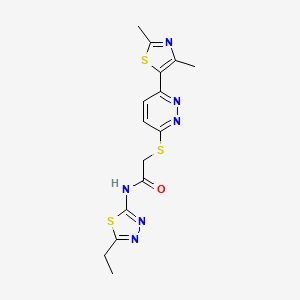 molecular formula C15H16N6OS3 B2840435 2-((6-(2,4-二甲基噻唑-5-基)吡啶并[3,4-d]嘧啶-3-基)硫)-N-(5-乙基-1,3,4-噁二唑-2-基)乙酰胺 CAS No. 894009-25-7