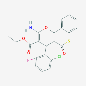 molecular formula C21H15ClFNO4S B2840442 乙酸乙酯 2-氨基-4-(2-氯-6-氟苯基)-5-氧代-4H,5H-噻吩并[4,3-b]吡喃-3-羧酸酯 CAS No. 939894-07-2