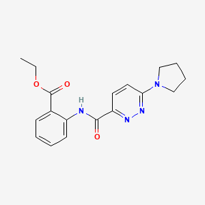 molecular formula C18H20N4O3 B2840450 Ethyl 2-(6-(pyrrolidin-1-yl)pyridazine-3-carboxamido)benzoate CAS No. 1396879-84-7