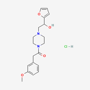 molecular formula C19H25ClN2O4 B2840453 1-(4-(2-(Furan-2-yl)-2-hydroxyethyl)piperazin-1-yl)-2-(3-methoxyphenyl)ethanone hydrochloride CAS No. 1396792-20-3