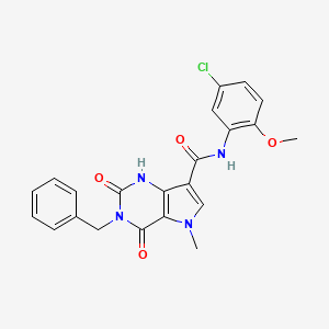 molecular formula C22H19ClN4O4 B2840465 3-benzyl-N-(5-chloro-2-methoxyphenyl)-5-methyl-2,4-dioxo-2,3,4,5-tetrahydro-1H-pyrrolo[3,2-d]pyrimidine-7-carboxamide CAS No. 921581-66-0
