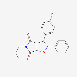 molecular formula C21H21FN2O3 B2840477 3-(4-fluorophenyl)-5-isobutyl-2-phenyldihydro-2H-pyrrolo[3,4-d]isoxazole-4,6(5H,6aH)-dione CAS No. 1005271-07-7