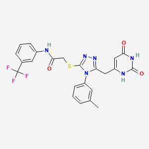 molecular formula C23H19F3N6O3S B2840480 2-[[5-[(2,4-二氧代-1H-嘧啶-6-基)甲基]-4-(3-甲基苯基)-1,2,4-三唑-3-基]硫代]-N-(3-(三氟甲基)苯基)乙酰胺 CAS No. 896677-19-3