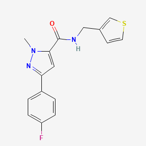 molecular formula C16H14FN3OS B2840514 3-(4-fluorophenyl)-1-methyl-N-(thiophen-3-ylmethyl)-1H-pyrazole-5-carboxamide CAS No. 1396781-82-0
