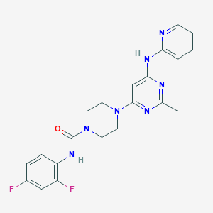 molecular formula C21H21F2N7O B2840518 N-(2,4-difluorophenyl)-4-(2-methyl-6-(pyridin-2-ylamino)pyrimidin-4-yl)piperazine-1-carboxamide CAS No. 1421468-32-7