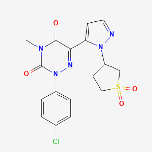 molecular formula C17H16ClN5O4S B2840540 2-(4-Chlorophenyl)-6-[2-(1,1-dioxothiolan-3-yl)pyrazol-3-yl]-4-methyl-1,2,4-triazine-3,5-dione CAS No. 477709-02-7