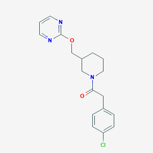 molecular formula C18H20ClN3O2 B2840549 2-(4-Chlorophenyl)-1-[3-(pyrimidin-2-yloxymethyl)piperidin-1-yl]ethanone CAS No. 2379976-35-7