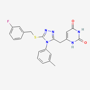 molecular formula C21H18FN5O2S B2840558 6-[[5-[(3-氟苯基)甲基硫基]-4-(3-甲基苯基)-1,2,4-三嗪-3-基]甲基]-1H-嘧啶-2,4-二酮 CAS No. 852047-84-8