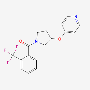molecular formula C17H15F3N2O2 B2840561 (3-(Pyridin-4-yloxy)pyrrolidin-1-yl)(2-(trifluoromethyl)phenyl)methanone CAS No. 2034617-12-2