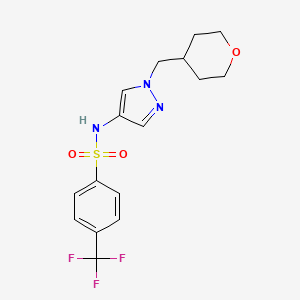 molecular formula C16H18F3N3O3S B2840566 N-(1-((四氢-2H-吡喃-4-基)甲基)-1H-吡唑-4-基)-4-(三氟甲基)苯基磺酰胺 CAS No. 1706074-63-6