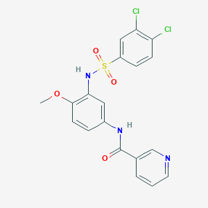 molecular formula C19H15Cl2N3O4S B284057 N-(3-{[(3,4-dichlorophenyl)sulfonyl]amino}-4-methoxyphenyl)nicotinamide 