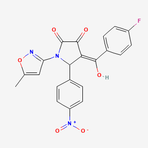 molecular formula C21H14FN3O6 B2840577 4-(4-fluorobenzoyl)-3-hydroxy-1-(5-methylisoxazol-3-yl)-5-(4-nitrophenyl)-1H-pyrrol-2(5H)-one CAS No. 618874-91-2