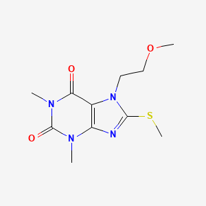 molecular formula C11H16N4O3S B2840580 7-(2-Methoxyethyl)-1,3-dimethyl-8-methylsulfanylpurine-2,6-dione CAS No. 878736-61-9