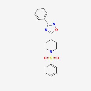 molecular formula C20H21N3O3S B2840585 3-Phenyl-5-(1-tosylpiperidin-4-yl)-1,2,4-oxadiazole CAS No. 858905-03-0