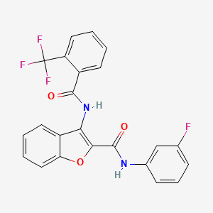 molecular formula C23H14F4N2O3 B2840588 N-(3-fluorophenyl)-3-(2-(trifluoromethyl)benzamido)benzofuran-2-carboxamide CAS No. 862977-70-6