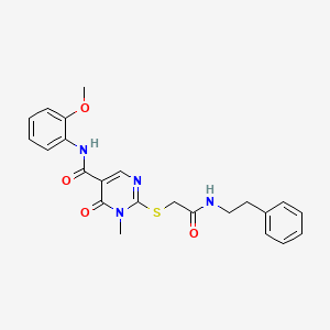 molecular formula C23H24N4O4S B2840590 N-(2-methoxyphenyl)-1-methyl-6-oxo-2-((2-oxo-2-(phenethylamino)ethyl)thio)-1,6-dihydropyrimidine-5-carboxamide CAS No. 894038-51-8