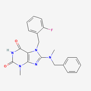 molecular formula C21H20FN5O2 B2840592 8-[Benzyl(methyl)amino]-7-[(2-fluorophenyl)methyl]-3-methylpurine-2,6-dione CAS No. 673444-70-7