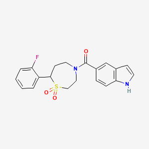 molecular formula C20H19FN2O3S B2840600 (7-(2-fluorophenyl)-1,1-dioxido-1,4-thiazepan-4-yl)(1H-indol-5-yl)methanone CAS No. 2034529-53-6