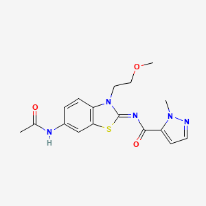 molecular formula C17H19N5O3S B2840609 (E)-N-(6-乙酰氨基-3-(2-甲氧基乙基)苯并[d]噻唑-2(3H)-基亚甲基)-1-甲基-1H-吡唑-5-甲酰胺 CAS No. 1173484-84-8
