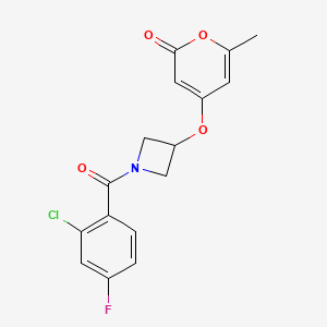 molecular formula C16H13ClFNO4 B2840611 4-((1-(2-氯-4-氟苯甲酰)吖唑啉-3-基)氧基)-6-甲基-2H-吡喃-2-酮 CAS No. 1795363-11-9