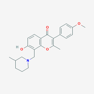 molecular formula C24H27NO4 B2840626 7-hydroxy-3-(4-methoxyphenyl)-2-methyl-8-((3-methylpiperidin-1-yl)methyl)-4H-chromen-4-one CAS No. 637753-25-4