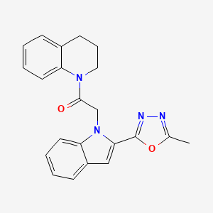 molecular formula C22H20N4O2 B2840636 1-{[2-(5-methyl-1,3,4-oxadiazol-2-yl)-1H-indol-1-yl]acetyl}-1,2,3,4-tetrahydroquinoline CAS No. 923680-07-3
