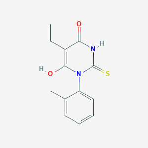 molecular formula C13H14N2O2S B2840641 5-Ethyl-6-hydroxy-3-(2-methylphenyl)-2-sulfanyl-3,4-dihydropyrimidin-4-one CAS No. 1189867-74-0