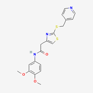 molecular formula C19H19N3O3S2 B2840654 N-(3,4-dimethoxyphenyl)-2-(2-((pyridin-4-ylmethyl)thio)thiazol-4-yl)acetamide CAS No. 1021218-64-3