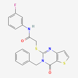molecular formula C21H16FN3O2S2 B2840656 2-({3-benzyl-4-oxo-3H,4H-thieno[3,2-d]pyrimidin-2-yl}sulfanyl)-N-(3-fluorophenyl)acetamide CAS No. 1252816-05-9