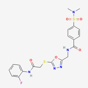 molecular formula C20H20FN5O5S2 B2840658 4-(N,N-dimethylsulfamoyl)-N-((5-((2-((2-fluorophenyl)amino)-2-oxoethyl)thio)-1,3,4-oxadiazol-2-yl)methyl)benzamide CAS No. 904273-41-2