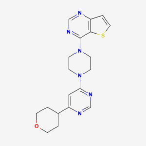 molecular formula C19H22N6OS B2840659 4-[4-[6-(Oxan-4-yl)pyrimidin-4-yl]piperazin-1-yl]thieno[3,2-d]pyrimidine CAS No. 2415582-70-4