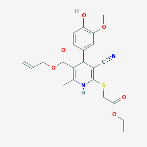 molecular formula C22H24N2O6S B2840660 Prop-2-en-1-yl 5-cyano-6-[(2-ethoxy-2-oxoethyl)sulfanyl]-4-(4-hydroxy-3-methoxyphenyl)-2-methyl-1,4-dihydropyridine-3-carboxylate CAS No. 442556-70-9