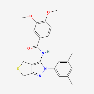 molecular formula C22H23N3O3S B2840666 N-[2-(3,5-二甲基苯基)-4,6-二氢噻吩[3,4-c]嘧啶-3-基]-3,4-二甲氧基苯甲酰胺 CAS No. 361172-29-4