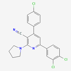 molecular formula C22H16Cl3N3 B2840685 4-(4-Chlorophenyl)-6-(3,4-dichlorophenyl)-2-(1-pyrrolidinyl)nicotinonitrile CAS No. 303984-53-4