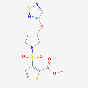 molecular formula C12H13N3O5S3 B2840698 Methyl 3-{[3-(1,2,5-thiadiazol-3-yloxy)pyrrolidin-1-yl]sulfonyl}thiophene-2-carboxylate CAS No. 2097859-23-7