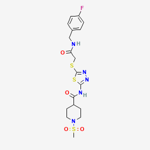 N-(5-((2-((4-fluorobenzyl)amino)-2-oxoethyl)thio)-1,3,4-thiadiazol-2-yl)-1-(methylsulfonyl)piperidine-4-carboxamide