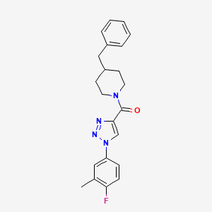 molecular formula C22H23FN4O B2840705 (4-benzylpiperidin-1-yl)(1-(4-fluoro-3-methylphenyl)-1H-1,2,3-triazol-4-yl)methanone CAS No. 1326936-19-9