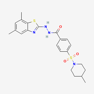 molecular formula C22H26N4O3S2 B2840721 N'-(5,7-dimethylbenzo[d]thiazol-2-yl)-4-((4-methylpiperidin-1-yl)sulfonyl)benzohydrazide CAS No. 851987-63-8