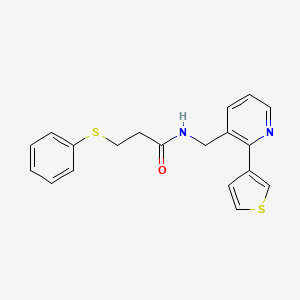 molecular formula C19H18N2OS2 B2840740 3-(苯基硫基)-N-((2-(噻吩-3-基)吡啶-3-基)甲基)丙酰胺 CAS No. 2034247-78-2