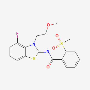 molecular formula C18H17FN2O4S2 B2840743 (E)-N-(4-fluoro-3-(2-methoxyethyl)benzo[d]thiazol-2(3H)-ylidene)-2-(methylsulfonyl)benzamide CAS No. 896274-69-4