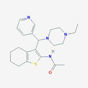 molecular formula C22H30N4OS B284076 N-(3-((4-ethylpiperazin-1-yl)(pyridin-3-yl)methyl)-4,5,6,7-tetrahydrobenzo[b]thiophen-2-yl)acetamide 