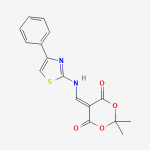 molecular formula C16H14N2O4S B2840761 2,2-Dimethyl-5-{[(4-phenyl-1,3-thiazol-2-yl)amino]methylidene}-1,3-dioxane-4,6-dione CAS No. 946387-40-2