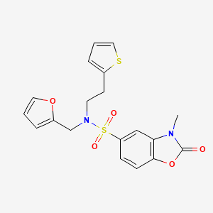molecular formula C19H18N2O5S2 B2840762 N-(furan-2-ylmethyl)-3-methyl-2-oxo-N-(2-(thiophen-2-yl)ethyl)-2,3-dihydrobenzo[d]oxazole-5-sulfonamide CAS No. 1448059-27-5
