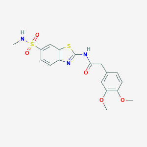 molecular formula C18H19N3O5S2 B284080 2-(3,4-dimethoxyphenyl)-N-{6-[(methylamino)sulfonyl]-1,3-benzothiazol-2-yl}acetamide 