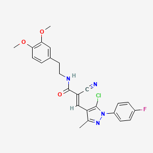molecular formula C24H22ClFN4O3 B2840821 (E)-3-[5-chloro-1-(4-fluorophenyl)-3-methylpyrazol-4-yl]-2-cyano-N-[2-(3,4-dimethoxyphenyl)ethyl]prop-2-enamide CAS No. 882215-62-5